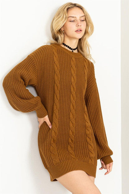 Cable-Knit Ribbed Mini Sweater Dress by HYFVE | Fleurcouture