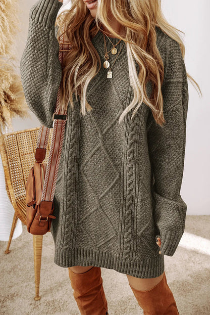 Cable-Knit Round Neck Sweater Dress Sage M Women&