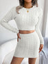 Cable-Knit Round Neck Top and Skirt Sweater Set White S Sweater by Trendsi | Fleurcouture