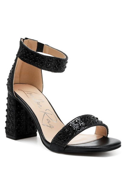 Cady Rhinestones And Sequins Block Sandals Black US-5 / UK-3 / EU-36 by Rag Company | Fleurcouture