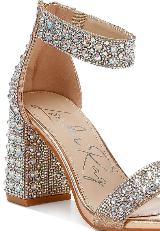 Cady Rhinestones And Sequins Block Sandals by Rag Company | Fleurcouture