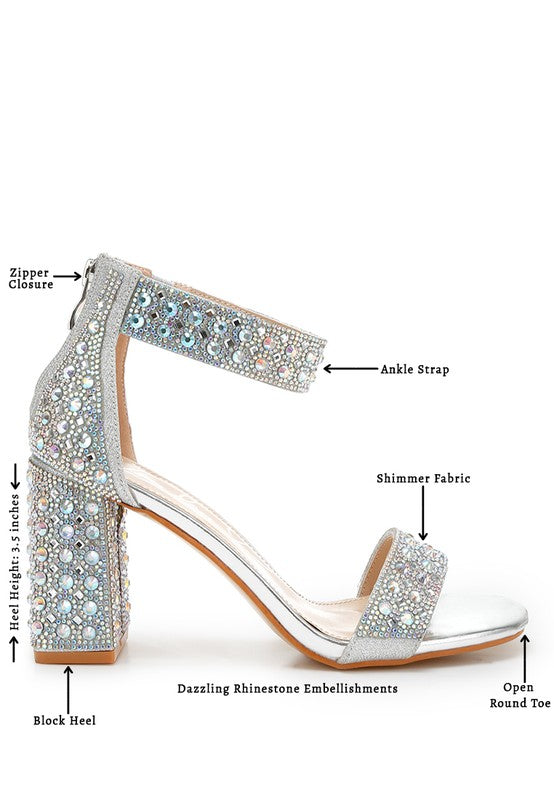 Cady Rhinestones And Sequins Block Sandals by Rag Company | Fleurcouture