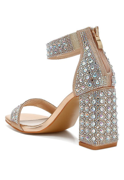 Cady Rhinestones And Sequins Block Sandals by Rag Company | Fleurcouture