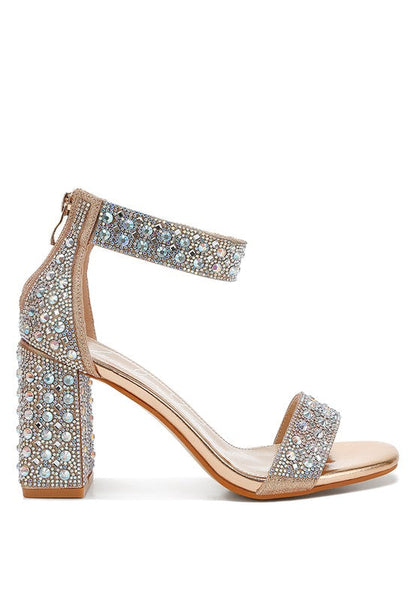 Cady Rhinestones And Sequins Block Sandals by Rag Company | Fleurcouture