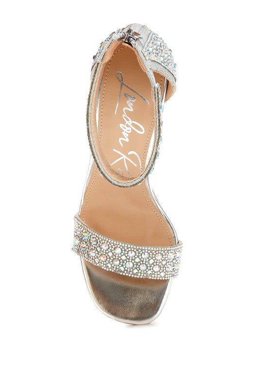 Cady Rhinestones And Sequins Block Sandals by Rag Company | Fleurcouture