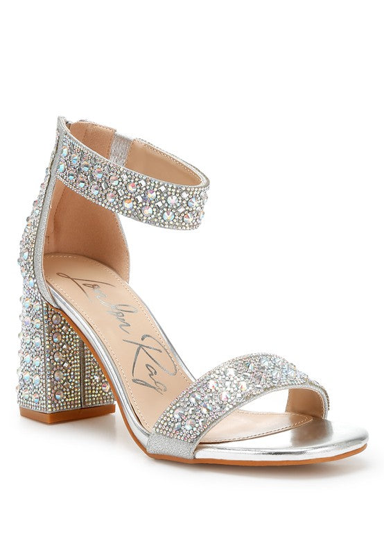 Cady Rhinestones And Sequins Block Sandals Silver US-5 / UK-3 / EU-36 by Rag Company | Fleurcouture