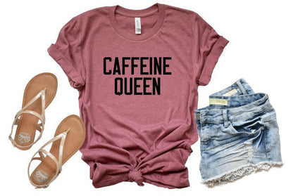 Caffeine Queen Crewneck Tee Heather Mauve S by Ocean and 7th | Fleurcouture