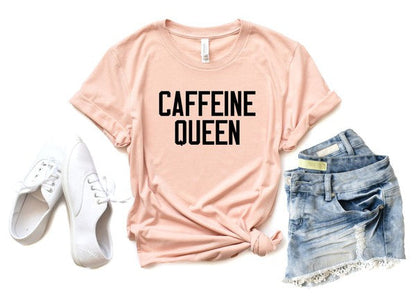 Caffeine Queen Crewneck Tee Peach S by Ocean and 7th | Fleurcouture