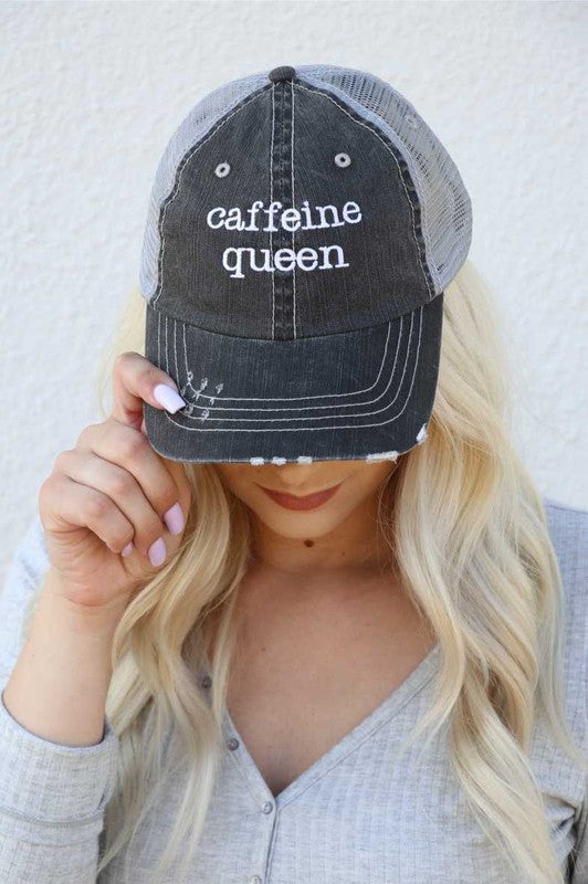 Caffeine Queen Trucker Hat Grey Mesh Trucker One size by Ocean and 7th | Fleurcouture