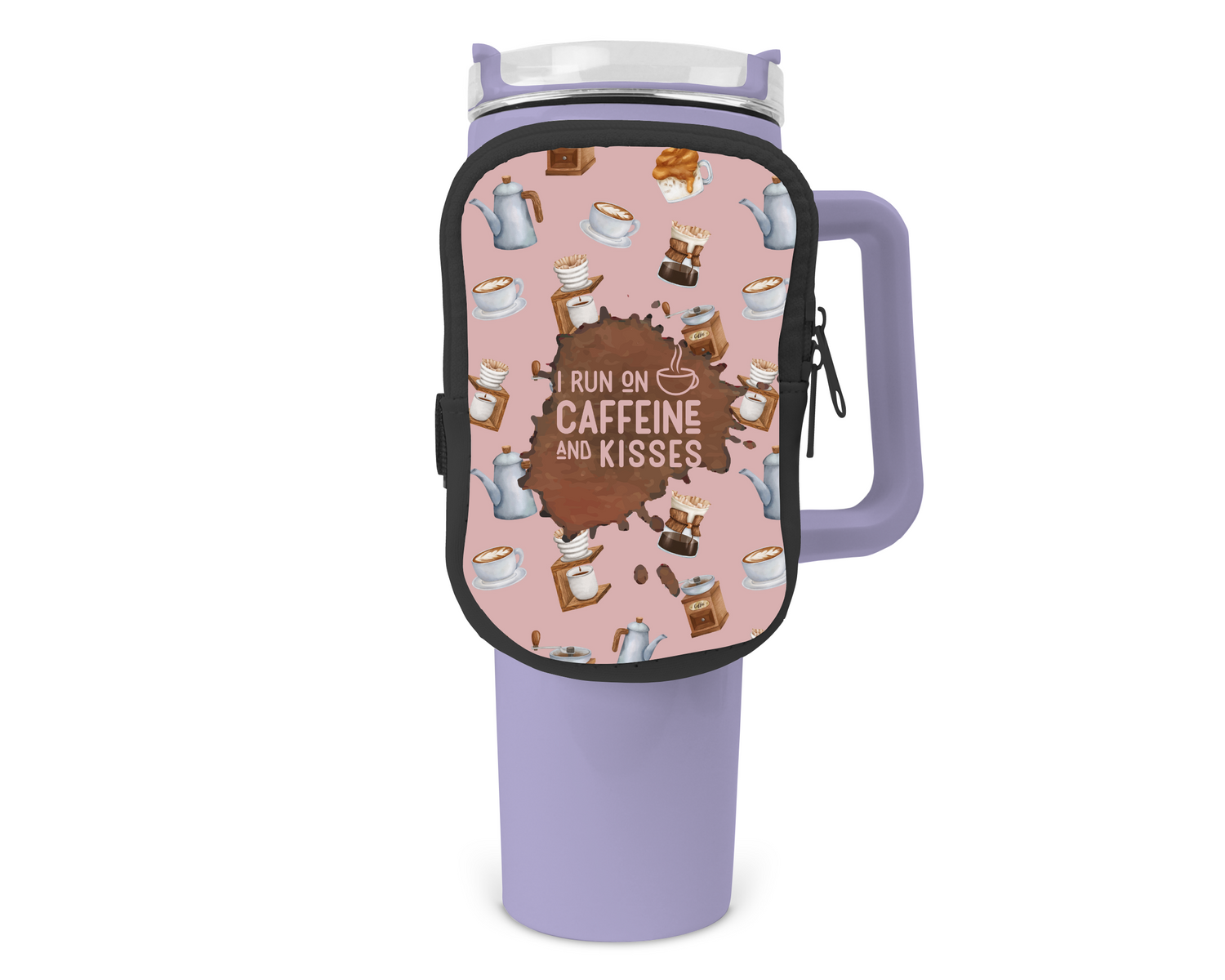 Caffiene And Kisses Zippered Pouch/Bag For 40oz Tumbler Tumbler by Tea-Shirt Shoppe | Fleurcouture