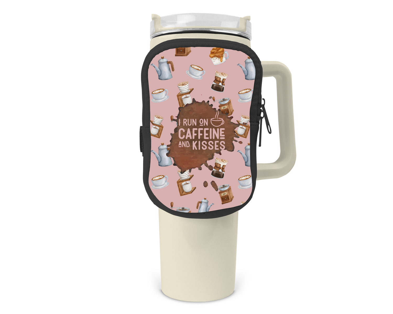 Caffiene And Kisses Zippered Pouch/Bag For 40oz Tumbler Tumbler by Tea-Shirt Shoppe | Fleurcouture