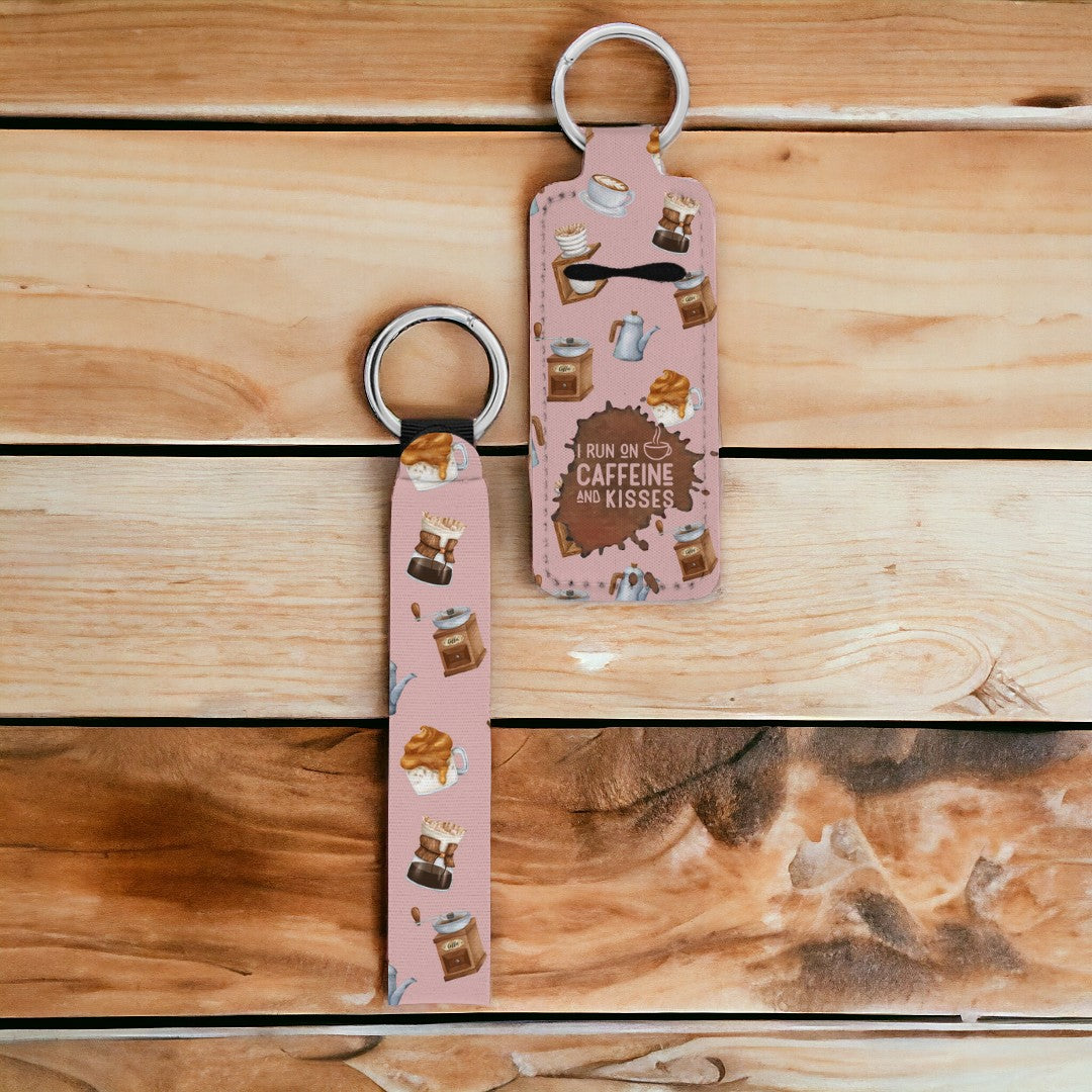 Caffiene &amp; Kisses Chapstick Keychain Holder keychain by Tea Shirt Shoppe | Fleurcouture