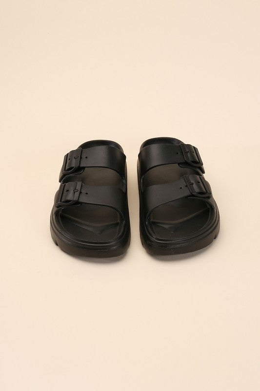 CAIRO-1 Buckle Strap Slides by Top Guy Footwear | Fleurcouture