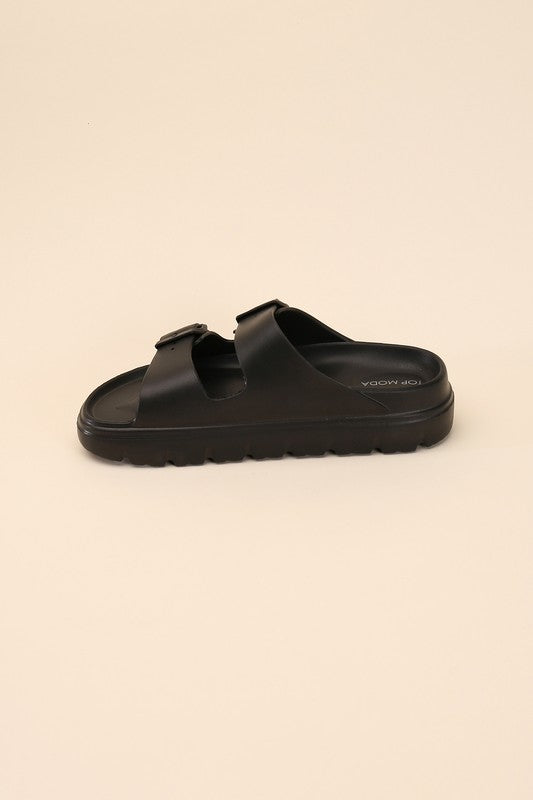 CAIRO-1 Buckle Strap Slides by Top Guy Footwear | Fleurcouture