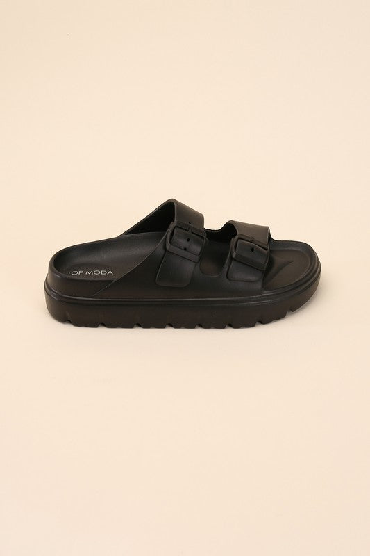 CAIRO-1 Buckle Strap Slides by Top Guy Footwear | Fleurcouture