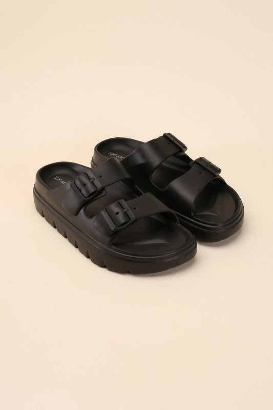 CAIRO-1 Buckle Strap Slides by Top Guy Footwear | Fleurcouture