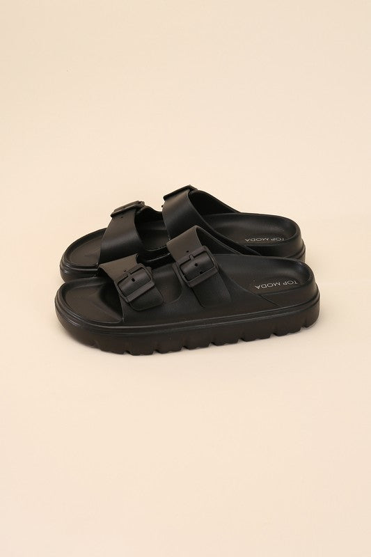 CAIRO-1 Buckle Strap Slides by Top Guy Footwear | Fleurcouture