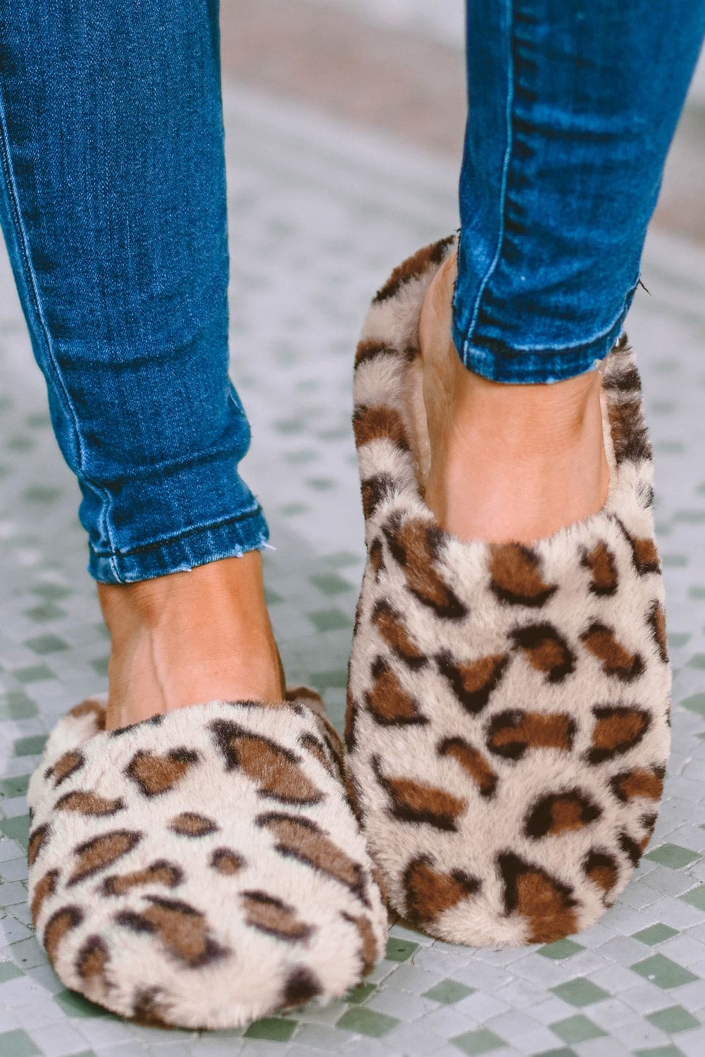 Camel Leopard Print Fuzzy Home Slippers Camel 100%Polyester+100%TPR Shoes &amp; Bags by Fleurcouture | Fleurcouture