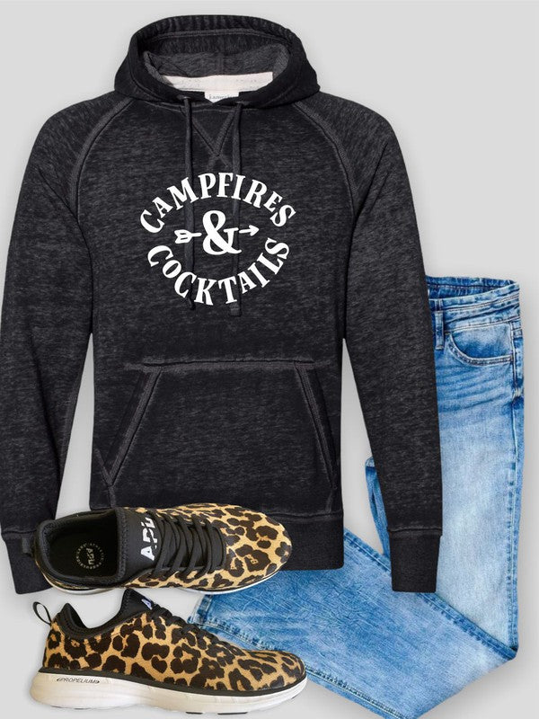 Campfires and Cocktails Vintage Hoodie Dark Heather Grey S by Ocean and 7th | Fleurcouture