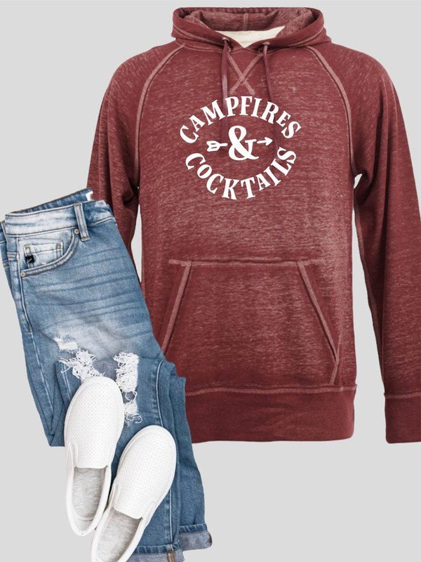 Campfires and Cocktails Vintage Hoodie Maroon 2X by Ocean and 7th | Fleurcouture