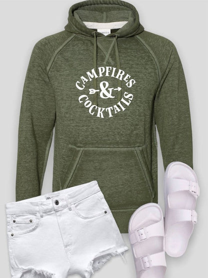 Campfires and Cocktails Vintage Hoodie olive 2X by Ocean and 7th | Fleurcouture