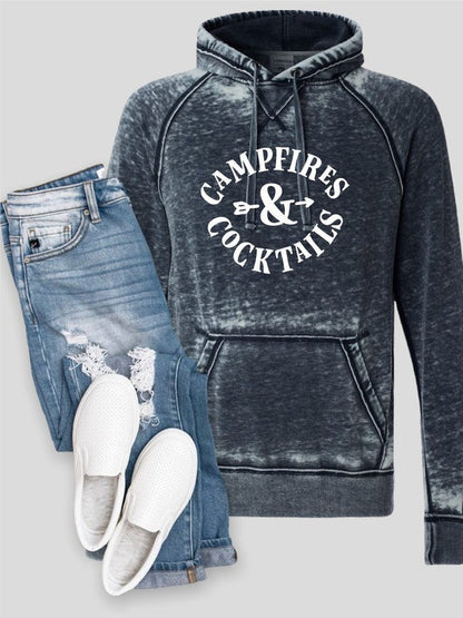 Campfires and Cocktails Vintage Hoodie Vintage Navy S by Ocean and 7th | Fleurcouture