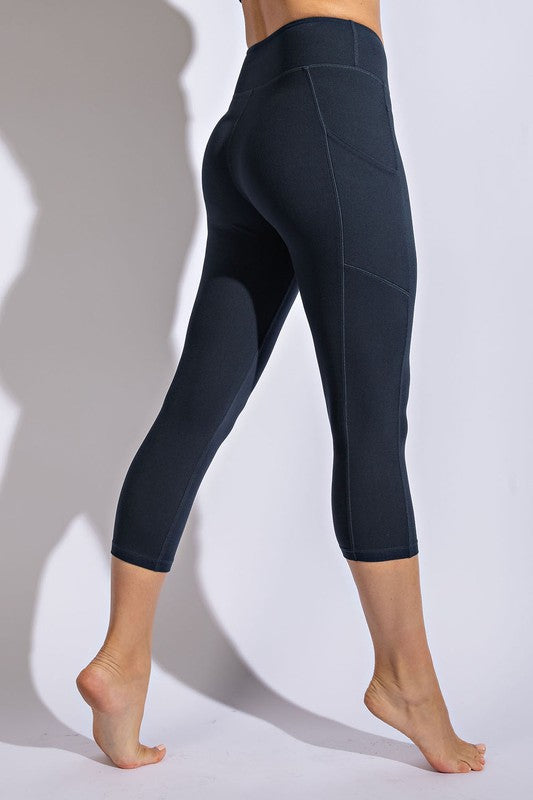 CAPRI LENGTH YOGA LEGGINGS WITH POCKETS Black S by Rae Mode | Fleurcouture