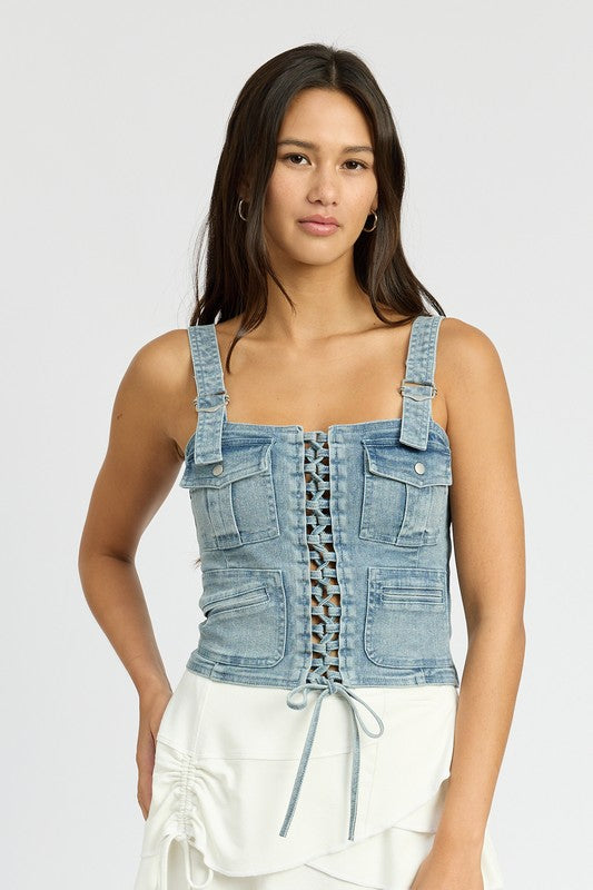 CARGO DENIM CORSET DENIM S by Emory Park | Fleurcouture