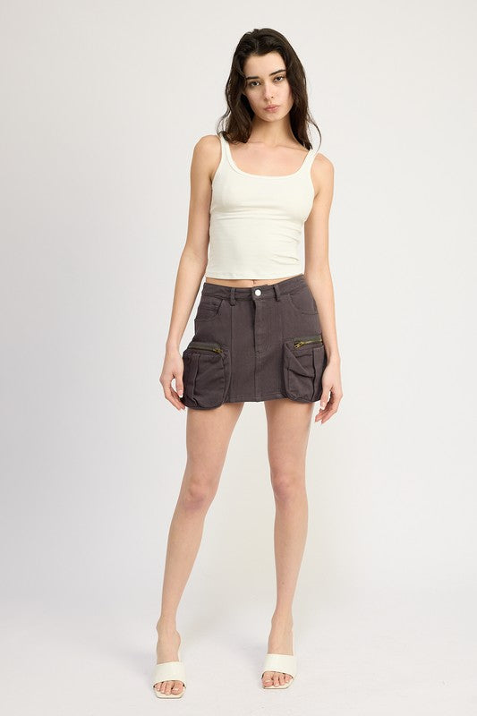 CARGO MINI SKIRT CHARCOAL by Emory Park | Fleurcouture