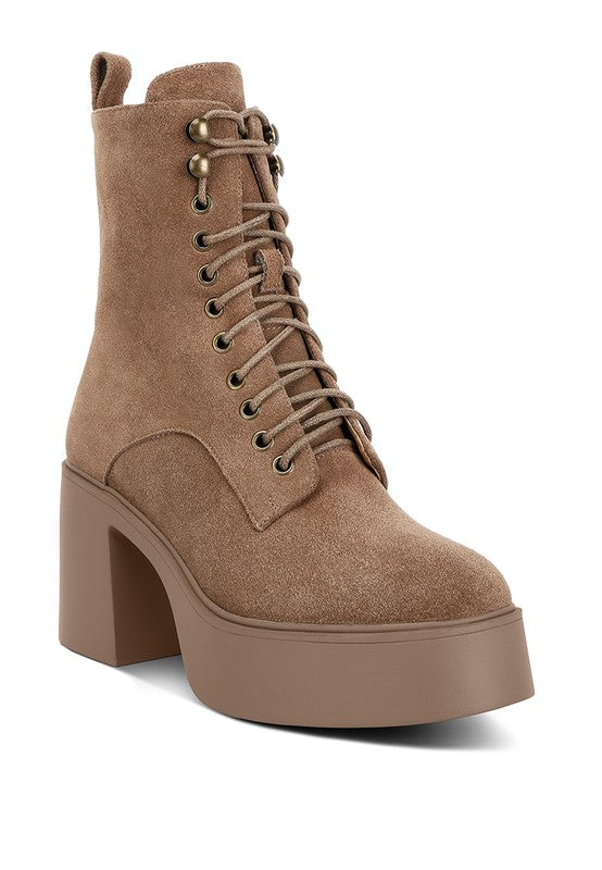 Carmac High Ankle Platform Boots Tan 5 by Rag Company | Fleurcouture