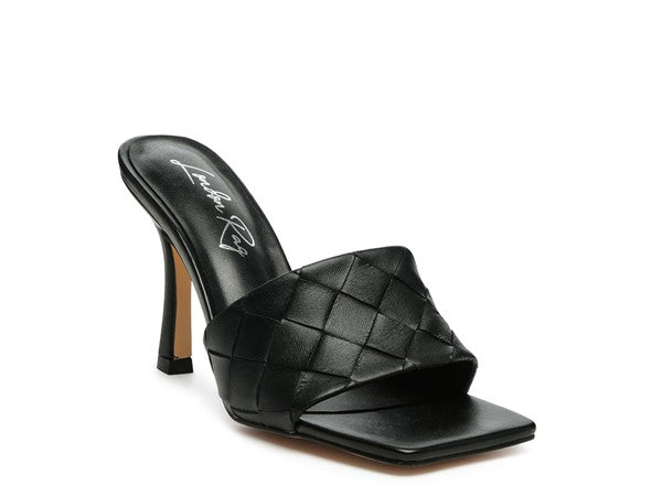 Carmen High Heeled Woven Square Toe Sandal Black 5 by Rag Company | Fleurcouture