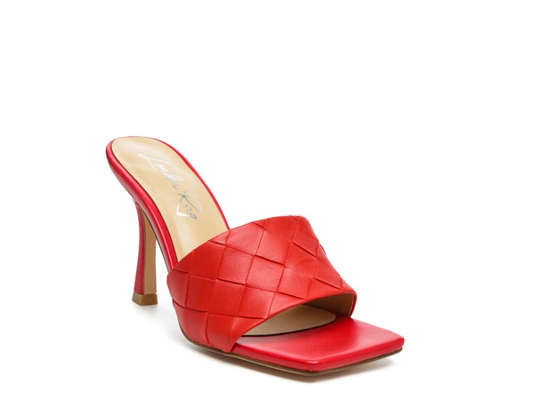 Carmen High Heeled Woven Square Toe Sandal Red 5 by Rag Company | Fleurcouture