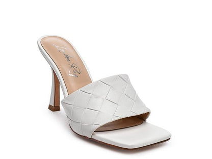 Carmen High Heeled Woven Square Toe Sandal White 5 by Rag Company | Fleurcouture