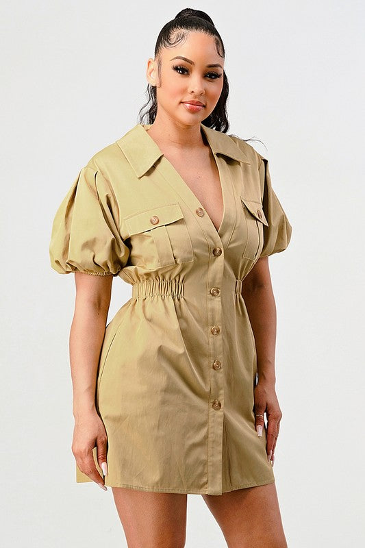 Casual but trendy safari mini dress BEIGE by Athina | Fleurcouture