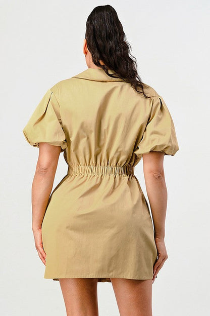 Casual but trendy safari mini dress BEIGE by Athina | Fleurcouture