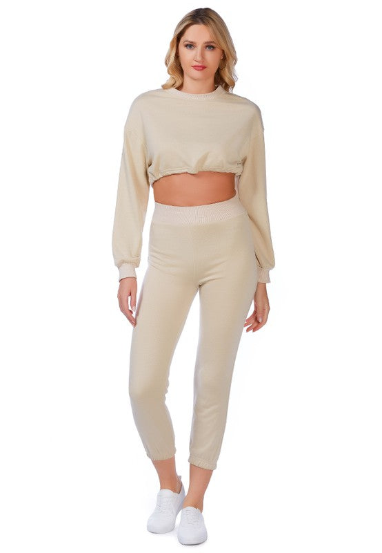 Casual Solid Sweat Pants BEIGE S by Rag Company | Fleurcouture