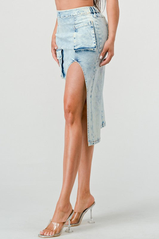 CASUAL WASHED DENIM SKIRT DENIM by Athina | Fleurcouture