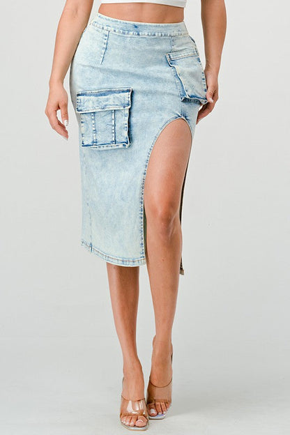 CASUAL WASHED DENIM SKIRT DENIM by Athina | Fleurcouture