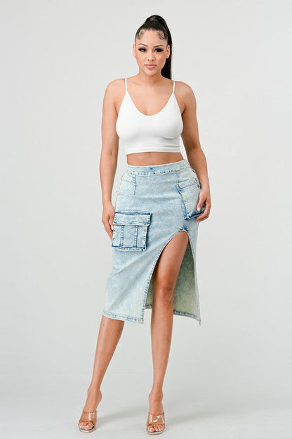 CASUAL WASHED DENIM SKIRT DENIM by Athina | Fleurcouture