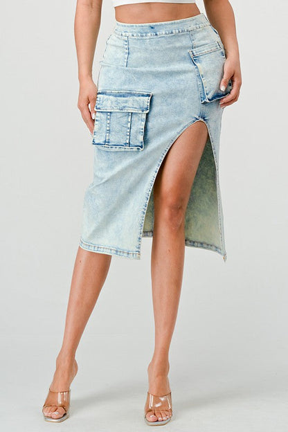 CASUAL WASHED DENIM SKIRT DENIM by Athina | Fleurcouture