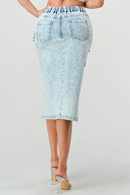 CASUAL WASHED DENIM SKIRT DENIM by Athina | Fleurcouture