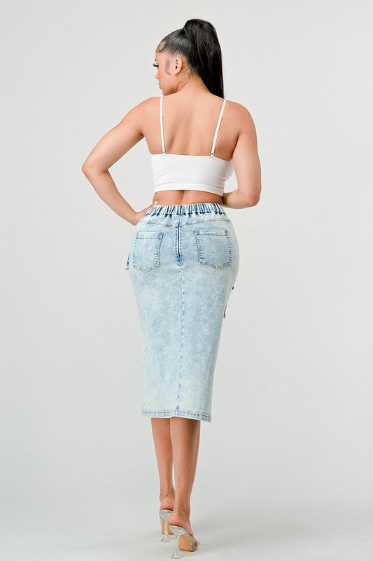 CASUAL WASHED DENIM SKIRT DENIM by Athina | Fleurcouture