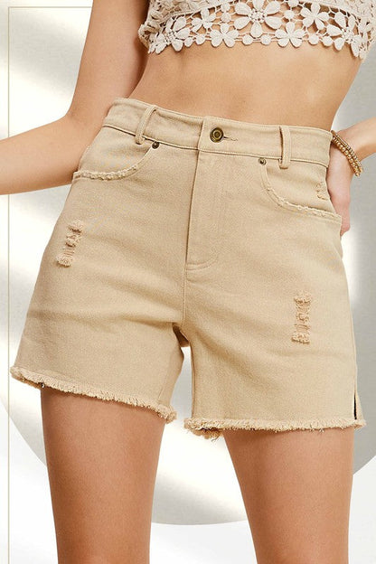 CASUAL WASHED STYLE DENIM SHORTS WITH POCKETS by La Miel | Fleurcouture