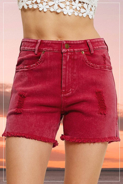 CASUAL WASHED STYLE DENIM SHORTS WITH POCKETS by La Miel | Fleurcouture