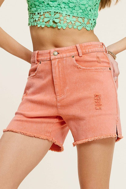 CASUAL WASHED STYLE DENIM SHORTS WITH POCKETS by La Miel | Fleurcouture