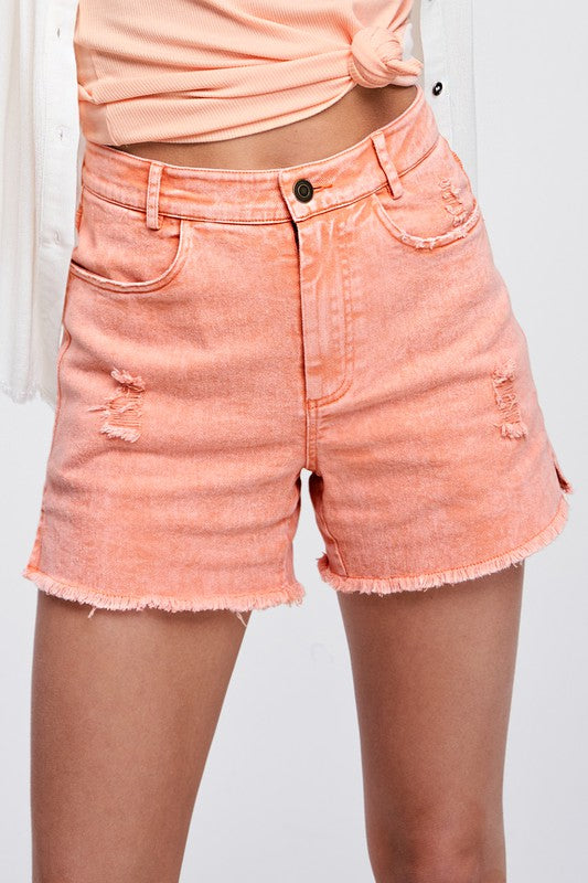 CASUAL WASHED STYLE DENIM SHORTS WITH POCKETS by La Miel | Fleurcouture