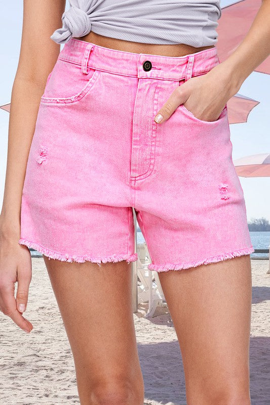 CASUAL WASHED STYLE DENIM SHORTS WITH POCKETS by La Miel | Fleurcouture