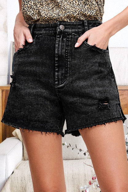 CASUAL WASHED STYLE DENIM SHORTS WITH POCKETS by La Miel | Fleurcouture