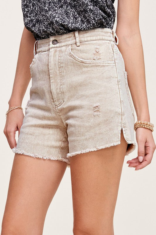 CASUAL WASHED STYLE DENIM SHORTS WITH POCKETS by La Miel | Fleurcouture