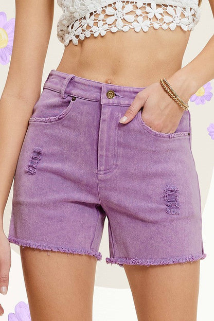 CASUAL WASHED STYLE DENIM SHORTS WITH POCKETS by La Miel | Fleurcouture